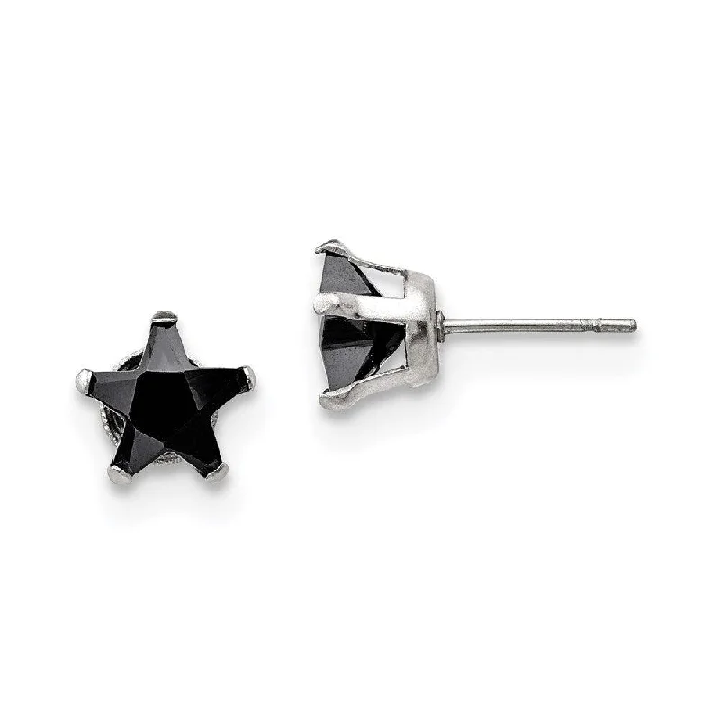 Heavy hoop earrings-Stainless Steel Polished 8mm Black Star CZ Stud Post Earrings