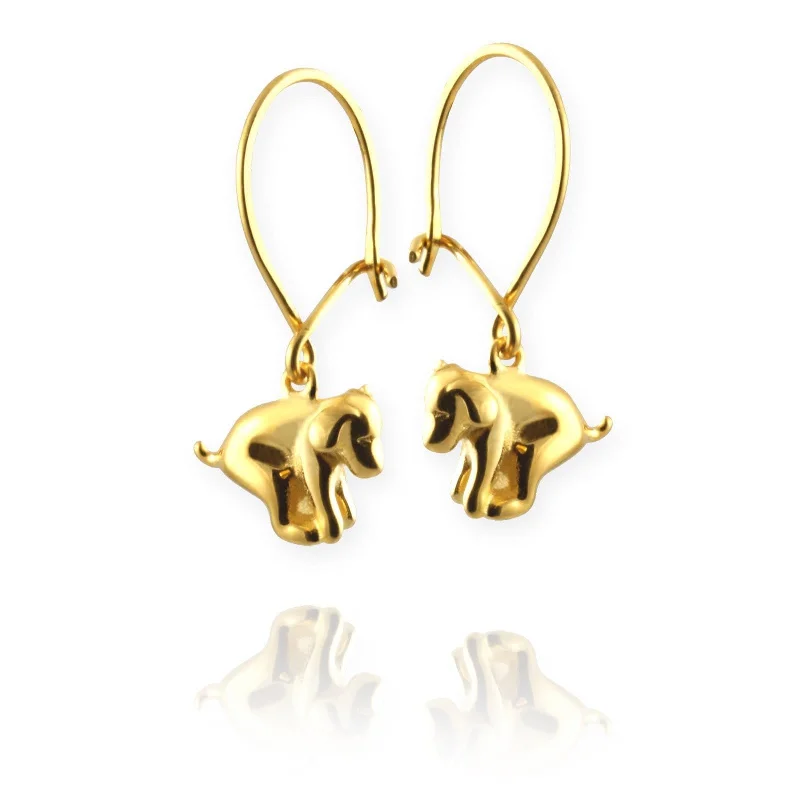 Glossy gold earrings-Dog Earrings