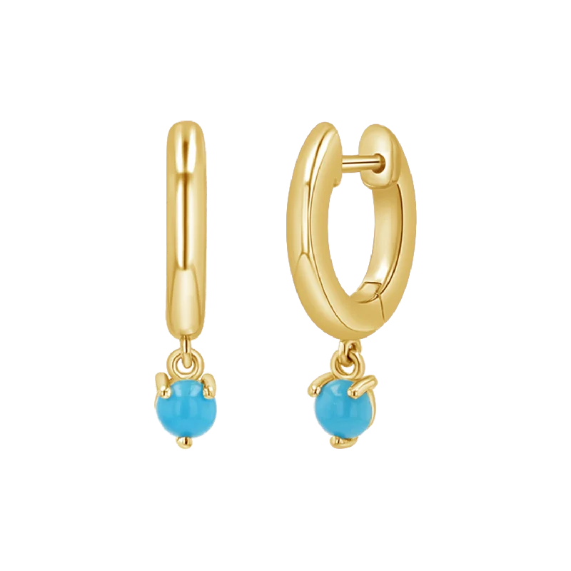 Topaz stone earrings-Turquoise Charm Drop Huggies