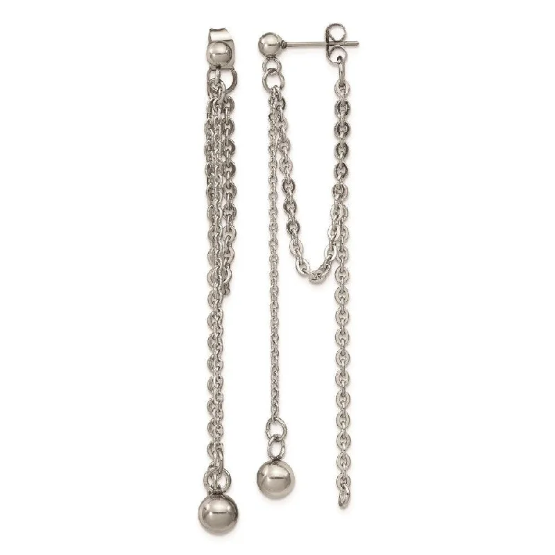 Polished bead earrings-Stainless Steel Polished Multi Chain Front and Back Post Dangle Earrings