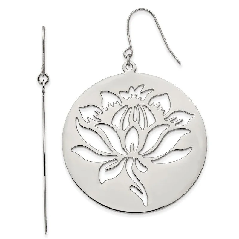 Solid statement earrings-Stainless Steel Flower Cutout Dangle Earrings