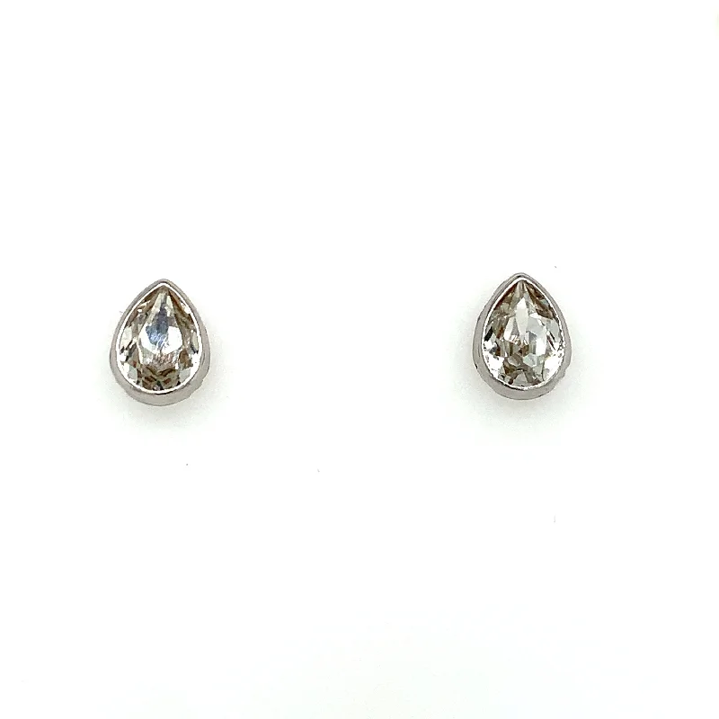 Onyx earrings-Sterling Silver Cz Pear Stud Earrings