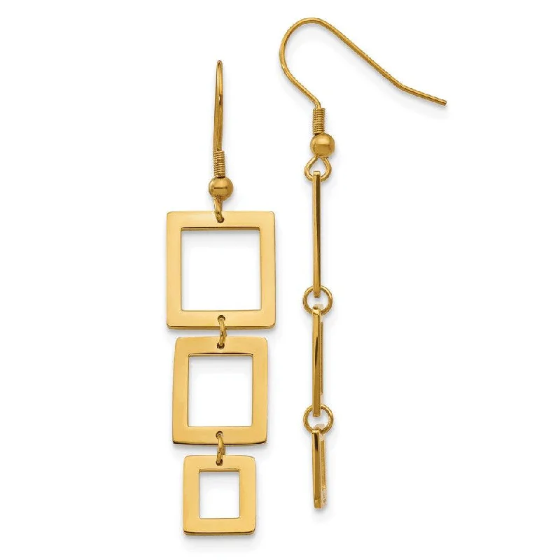 Tiered drop earrings-Stainless Steel Gold IP plated Rectangle Dangle Earrings