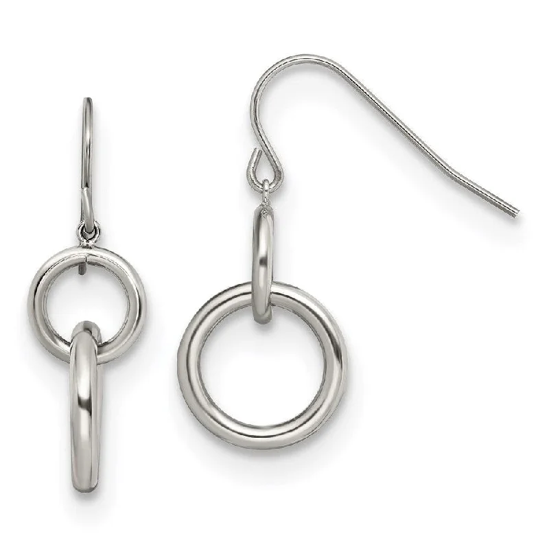 Sleek gem earrings-Stainless Steel Polished Circle Shepherd Hook Earrings