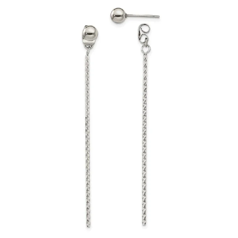 Tide design earrings-Stainless Steel Polished Bar Front & Back Post Dangle Earrings