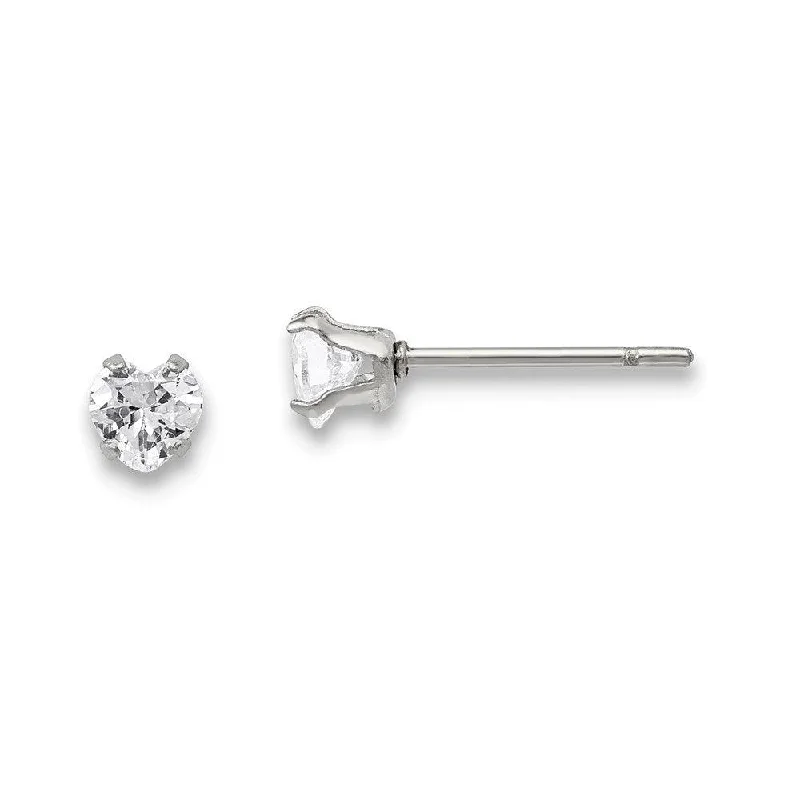 Topaz stud earrings-Stainless Steel Polished 4mm Heart CZ Stud Post Earrings