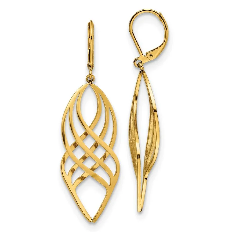 Soft cord earrings-Stainless Steel Polished Yellow IP-plated Leverback Dangle Earrings