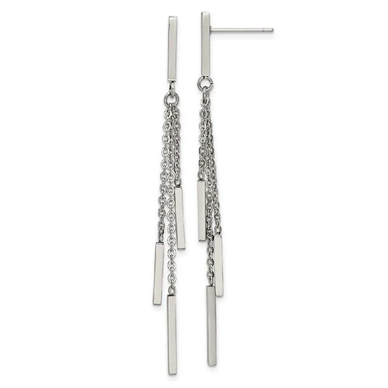 Soft threader earrings-Stainless Steel Polished Bar Post Dangle Earrings