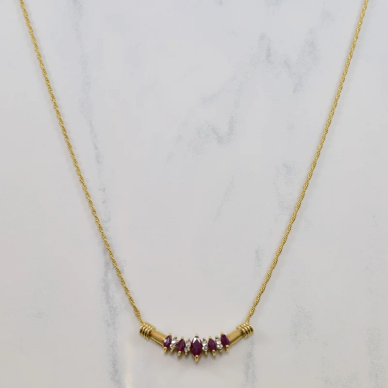 Heavy gem necklaces-Marquise Ruby & Diamond Plate Necklace | 0.44ctw, 0.10ctw | 17" |