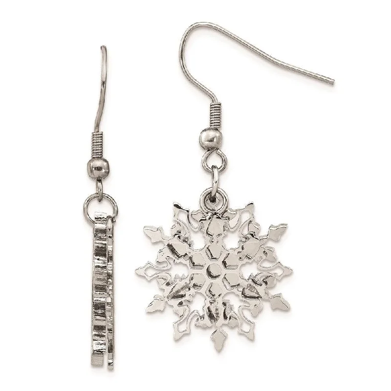 Spinel earrings-Stainless Steel Polished Snowflake Dangle Earrings