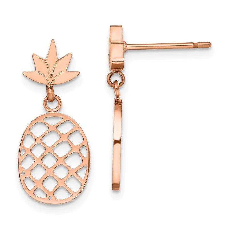 Dual-tone earrings-Stainless Steel Polished Rose IP-plated Pineapple Post Dangle Earrings