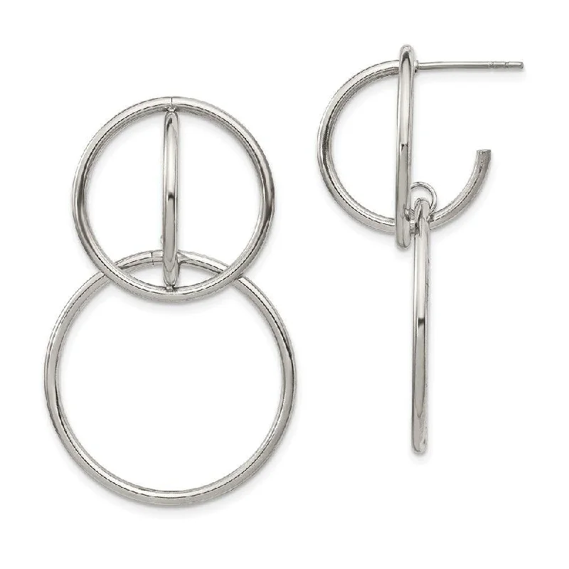 Leaf hoop earrings-Stainless Steel Polished Interlocking Circles Post Dangle Earrings