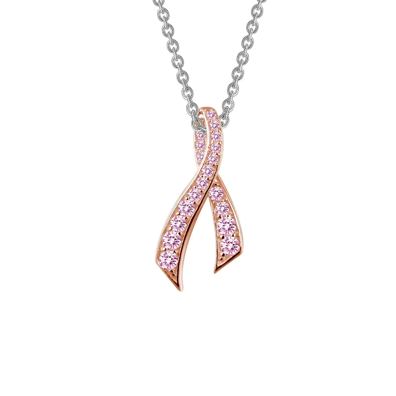 Tight clasp necklaces-Lafonn Pink Ribbon Diamond Necklace P0172CPP18