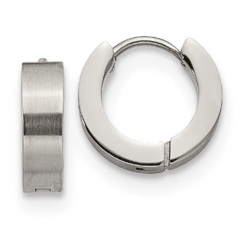 Polished art earrings-Stainless Steel Brushed and Polished 4.0mm Hinged Hoop Earrings