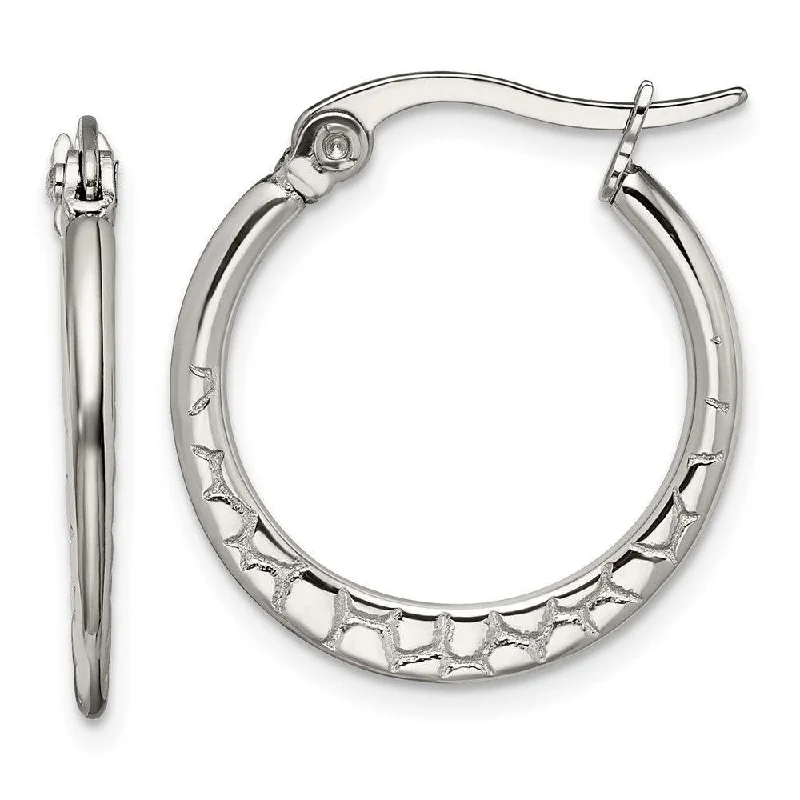 Heavy hoop earrings-Stainless Steel 20mm Textured Hoop Earrings