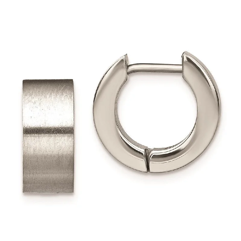 Solid cuff earrings-Stainless Steel Brushed Round Hinged Hoop Earrings