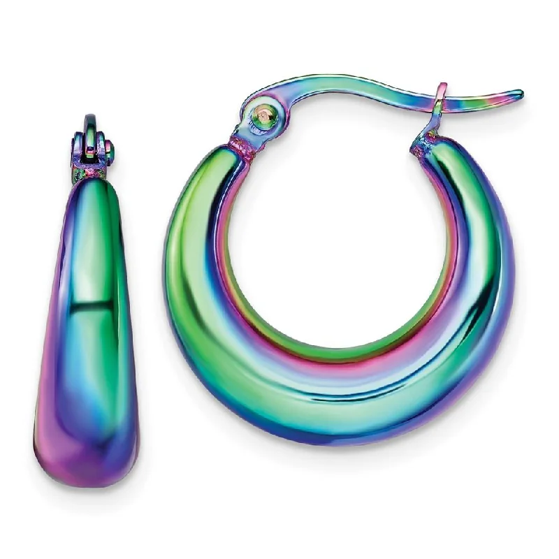 Fine heart earrings-Stainless Steel Polished Rainbow IP-plated Hoop Earrings