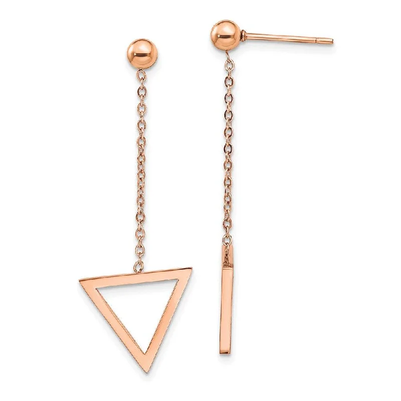 Retro deco earrings-Stainless Steel Polished Rose IP-plated Triangle Post Dangle Earrings