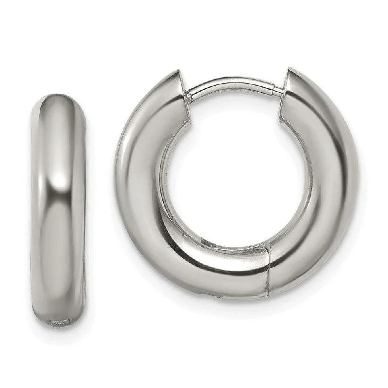 Zodiac charm earrings-Stainless Steel Polished 4mm Hinged Hoop Earrings