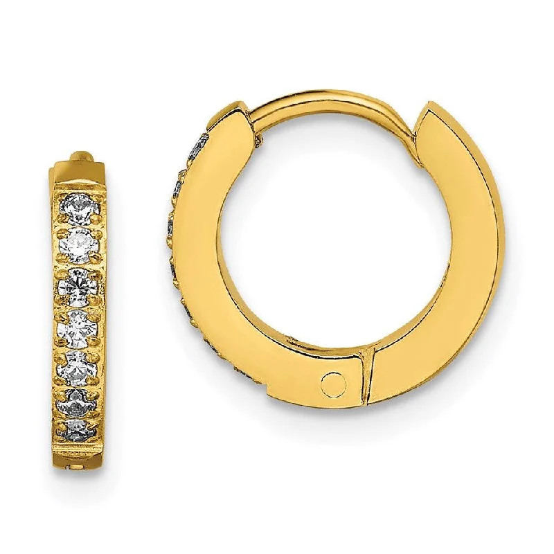 Ruby stud earrings-Stainless Steel Polished Yellow IP w/Preciosa Crystal Hinged Hoop Earrings