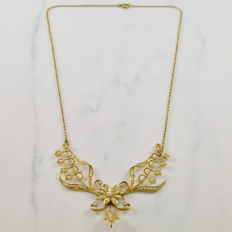 Tide shape necklaces-Seed Pearl Flower Filigree Necklace | 1.50ctw | 18" |