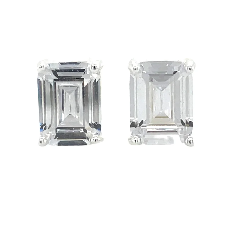 Broad hoop earrings-Sterling Silver Emerald Cut Cz Earrings