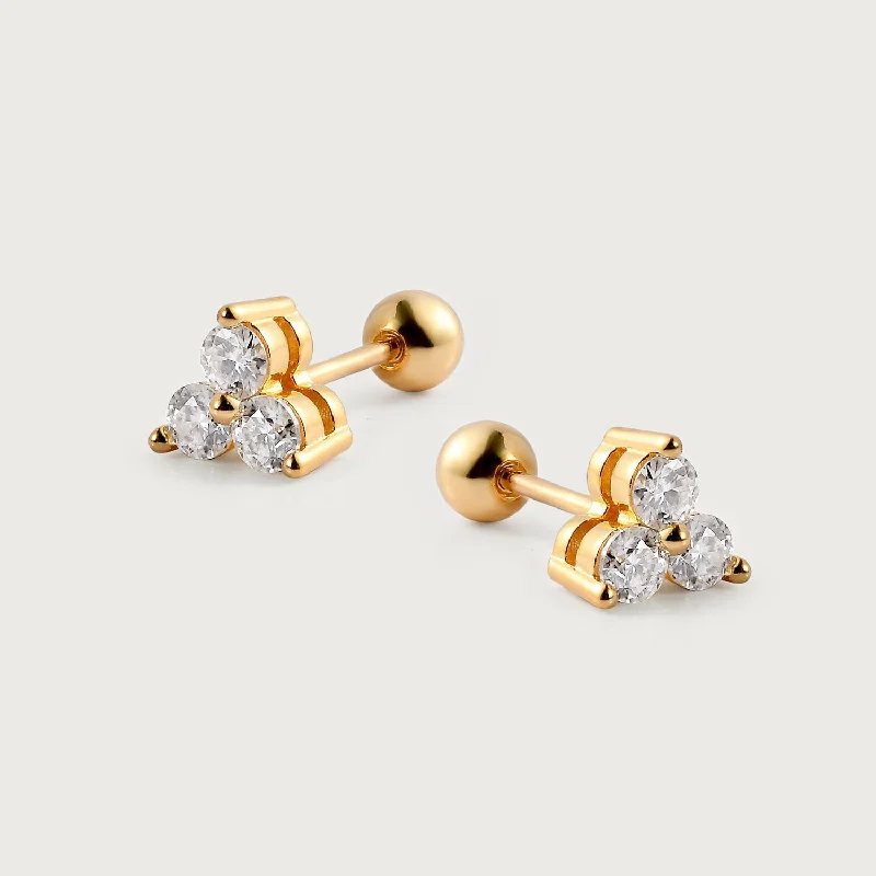 Twine bead earrings-Trinity Moissanite Sleep Stud Earrings