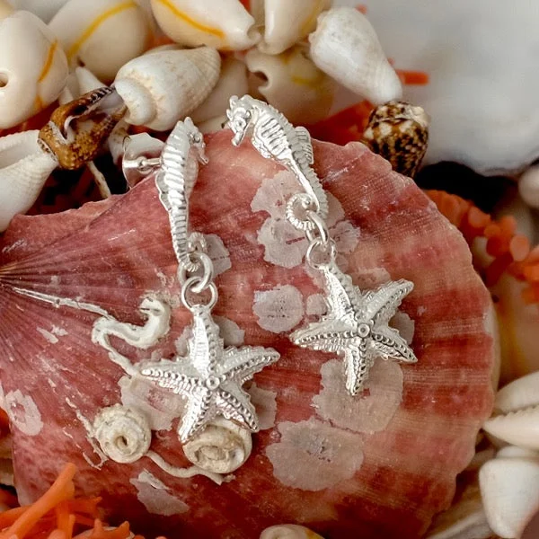 Topaz stone earrings-Silver Seahorse & Starfish Earrings by Joy Everley