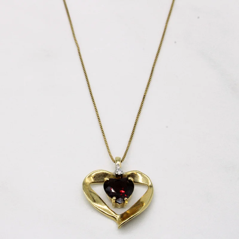 Regal diamond necklaces-Garnet & Diamond Heart Pendant Necklace | 1.92ct, 0.03ct | 18" |