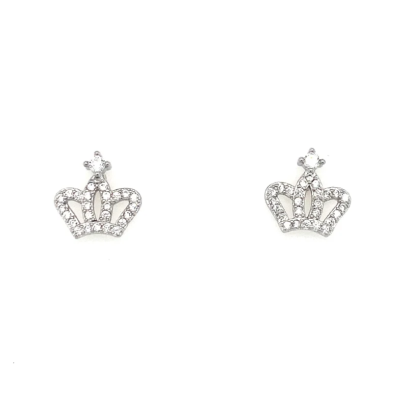 Sea motif earrings-Sterling Silver Cz Princess Crown Stud Earrings