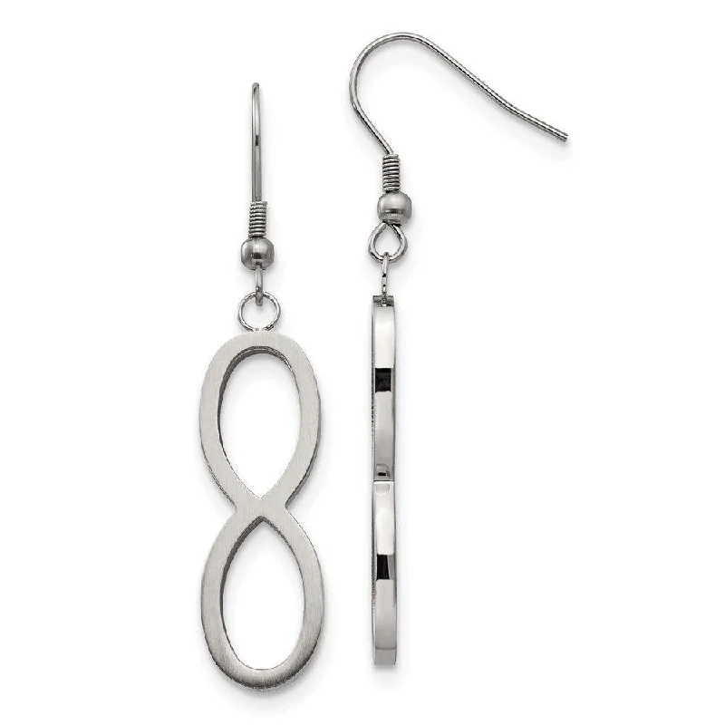 Clear crystal earrings-Stainless Steel Brushed/Polished Dangle Infinity Earrings