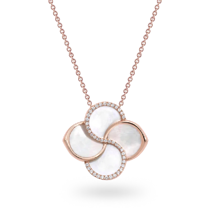 Oval pendant necklaces-Essence 18ct Rose Gold Mother of Pearl and Diamond Necklace