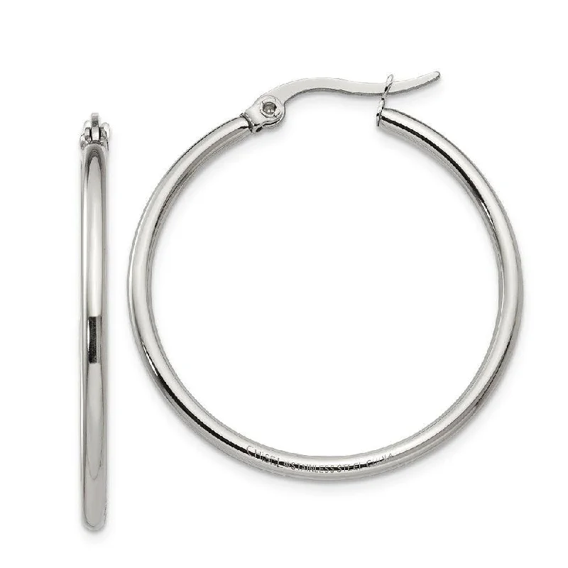 Twine bead earrings-Stainless Steel 32.50 mm Diameter Hoop Earrings