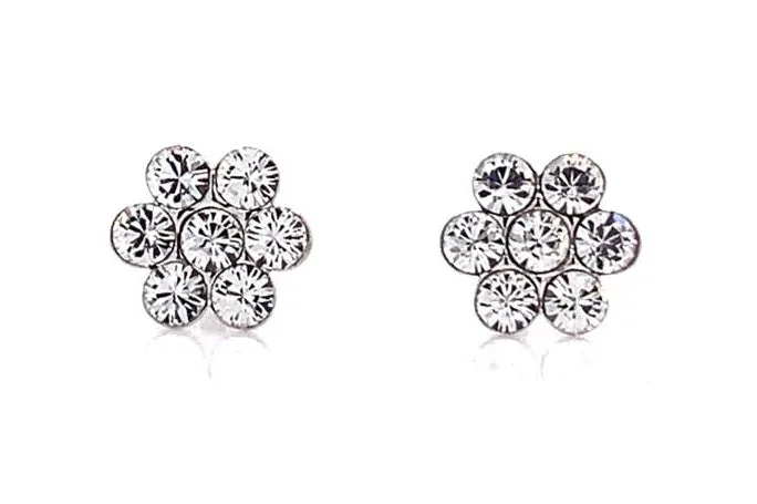 Spinel earrings-Sterling Silver Cz Flower Stud Earrings