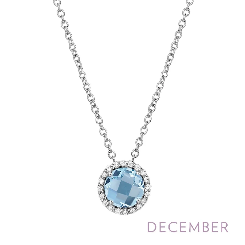 Alloy metal necklaces-Lafonn Birthstone Round December Blue Topaz Necklace BN001BTP18