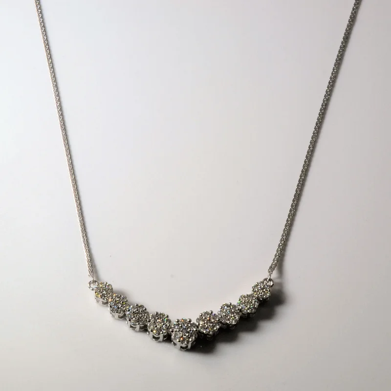 Heavy bib necklaces-Cluster Diamond White Gold Necklace | 0.88ctw | 17"|