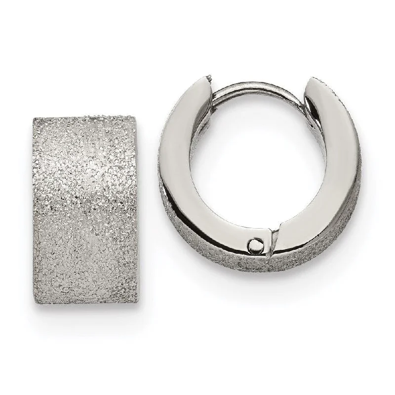 Rough texture earrings-Stainless Steel Polished and Sand Blasted 7.0mm Hinged Hoop Earrings