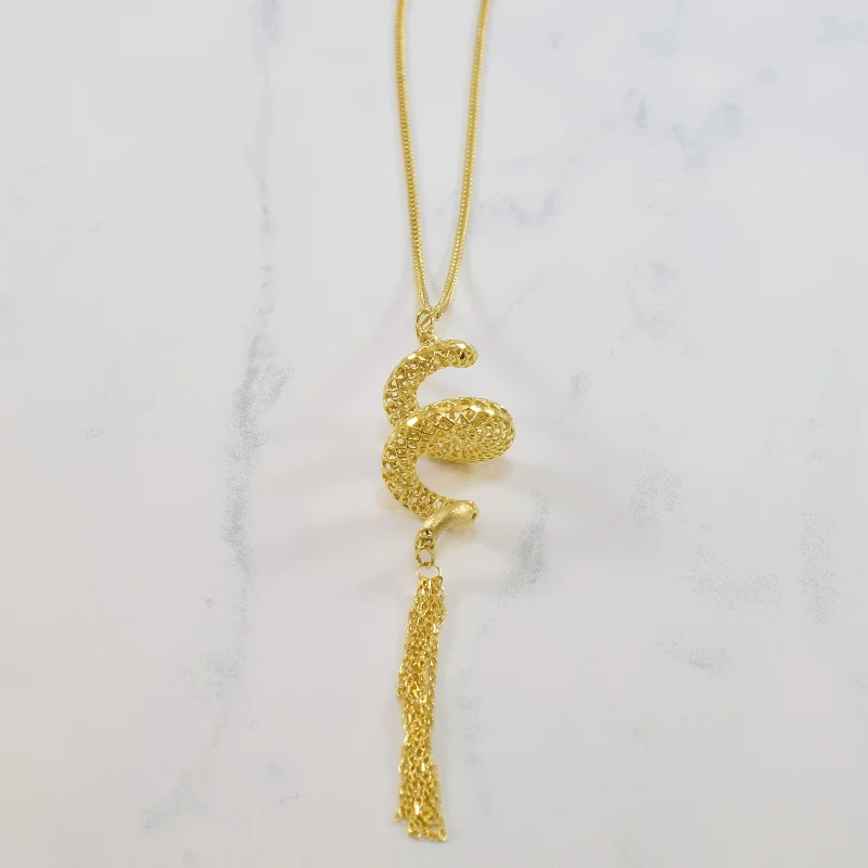 Leaf motif necklaces-Yellow Gold Spiral Tassel Necklace | 26" |