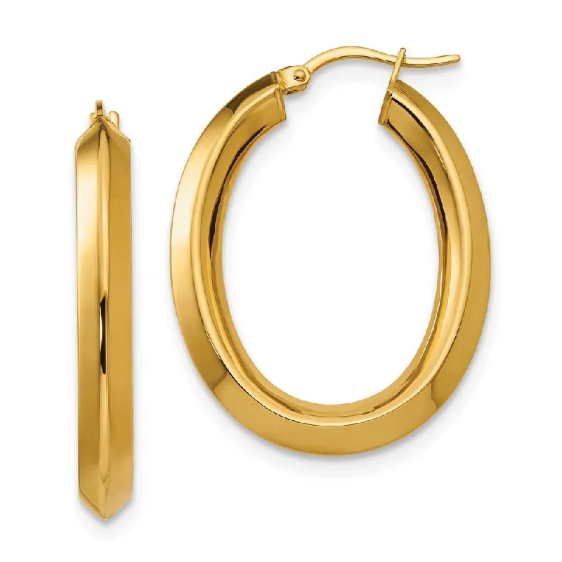 Layered tier earrings-Stainless Steel Yellow IP-plated Knife Edge Hollow Oval Hoop Earrings