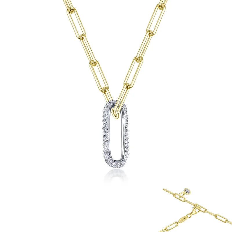 Solid link necklaces-Lafonn Paperclip Diamond Necklace P0266CLT24