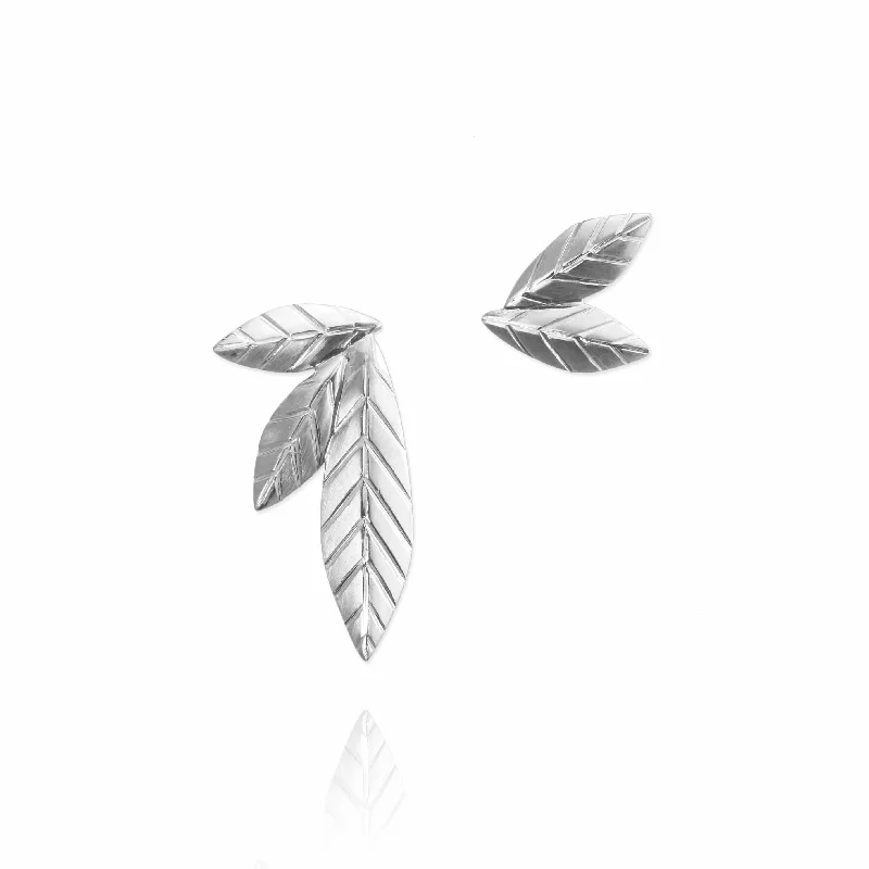 Glossy silver earrings-Mismatched Leaf Stud Earrings