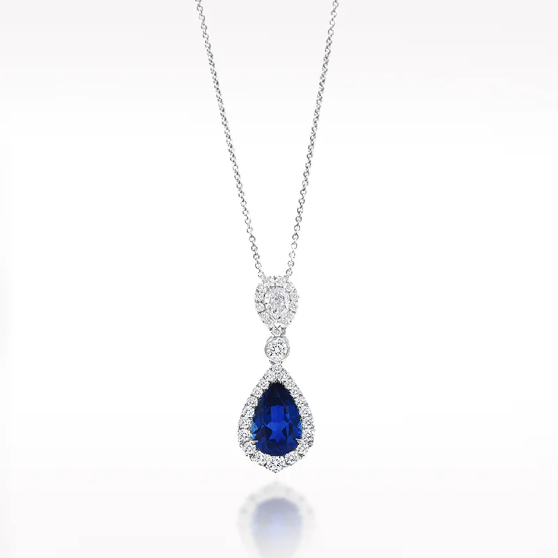 Topaz necklaces-3.02ct Sapphire And Diamond White Gold Necklace