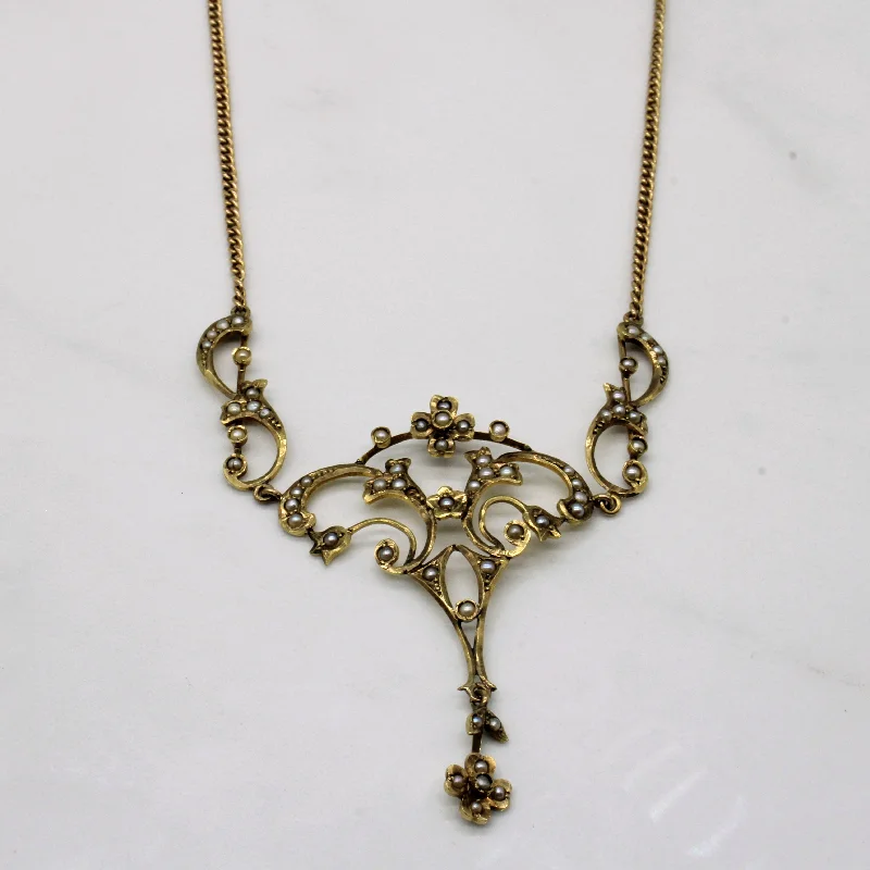 Lunar star necklaces-Antique Pearl Ornate Pendant Necklace | 18" |