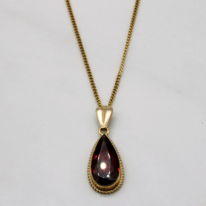 Solid link necklaces-1979 Hallmarked Pear Cut Garnet Drop Pendant & Necklace | 2.95ct | 18" |