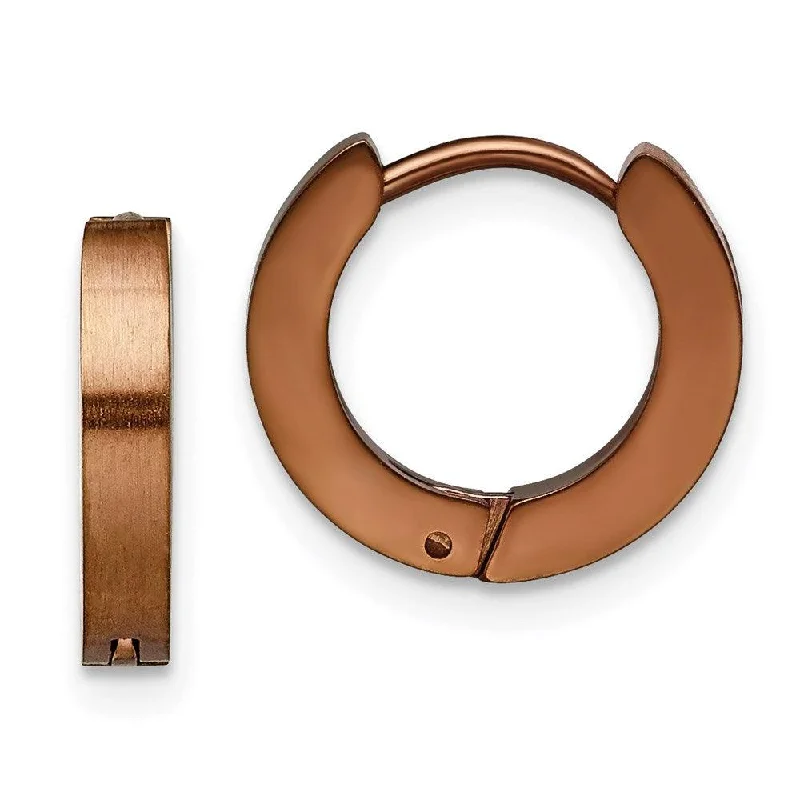 Light wood earrings-Stainless Steel Brown IP plated Hinged Hoop Earrings