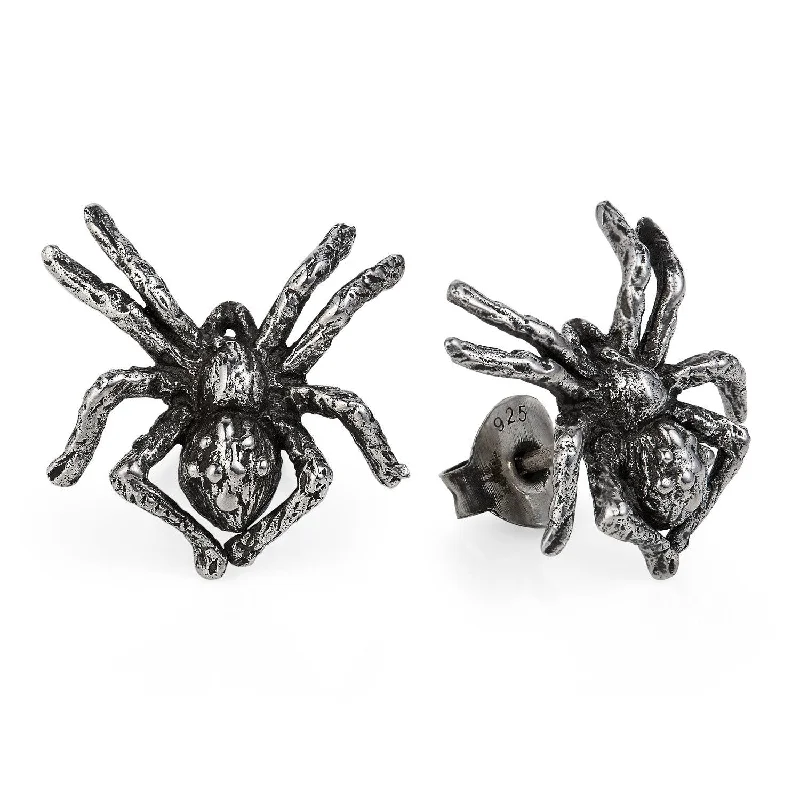 Glossy silver earrings-Little Spider Stud Earrings by Yasmin Everley