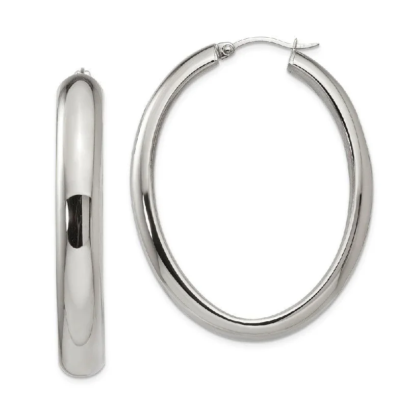 Leaf hoop earrings-Stainless Steel Polished Hollow Oval Hoop Earrings