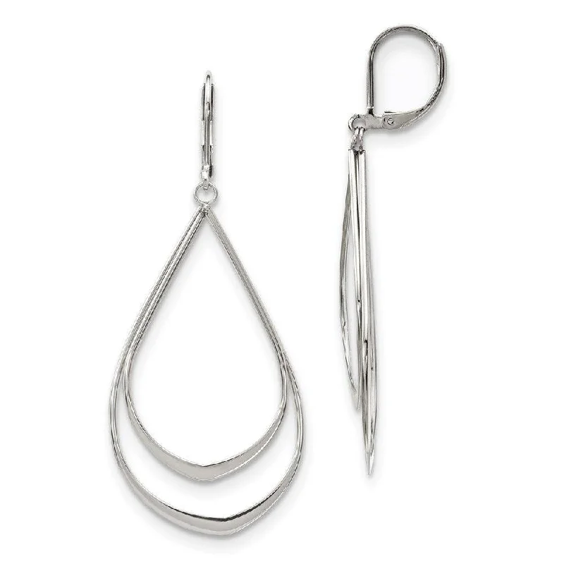 Sea theme earrings-Stainless Steel Polished Double Tear-drop Leverback Dangle Earrings