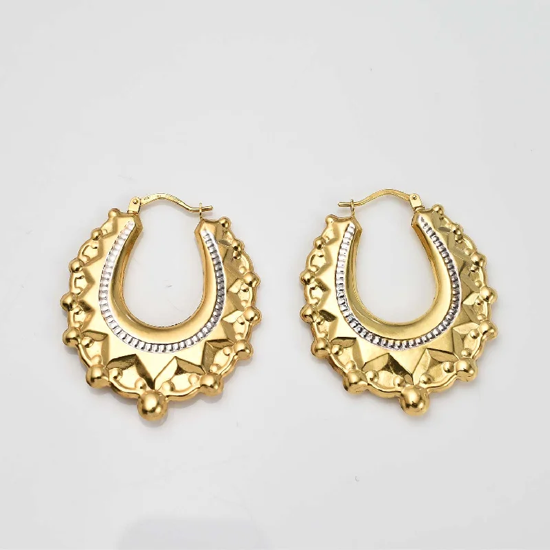 Solid cuff earrings-Victorian Creole Earrings in 18K Yellow and White Gold