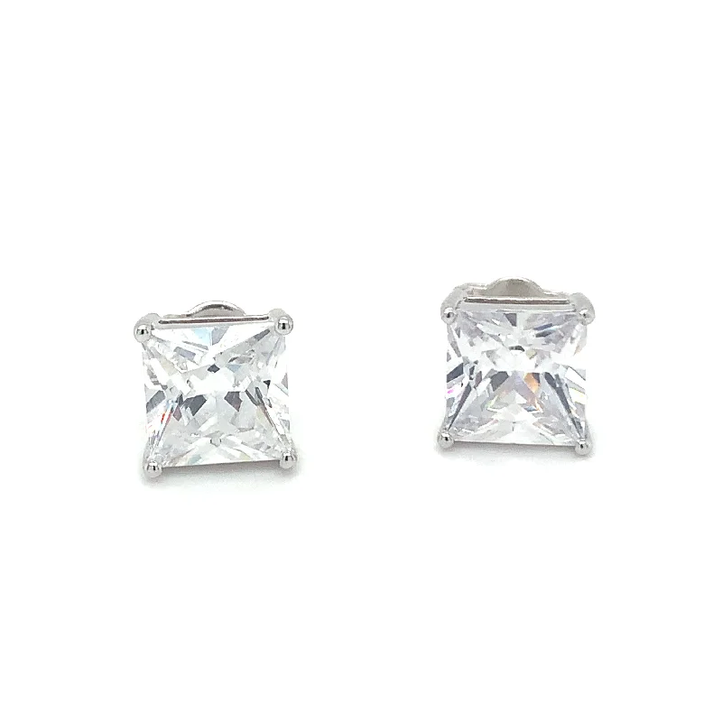 Curved design earrings-Sterling Silver Princess Cut Cz Earrings